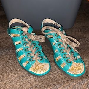 Fly London Teal Lace up Wedge Sandals Strappy Yito